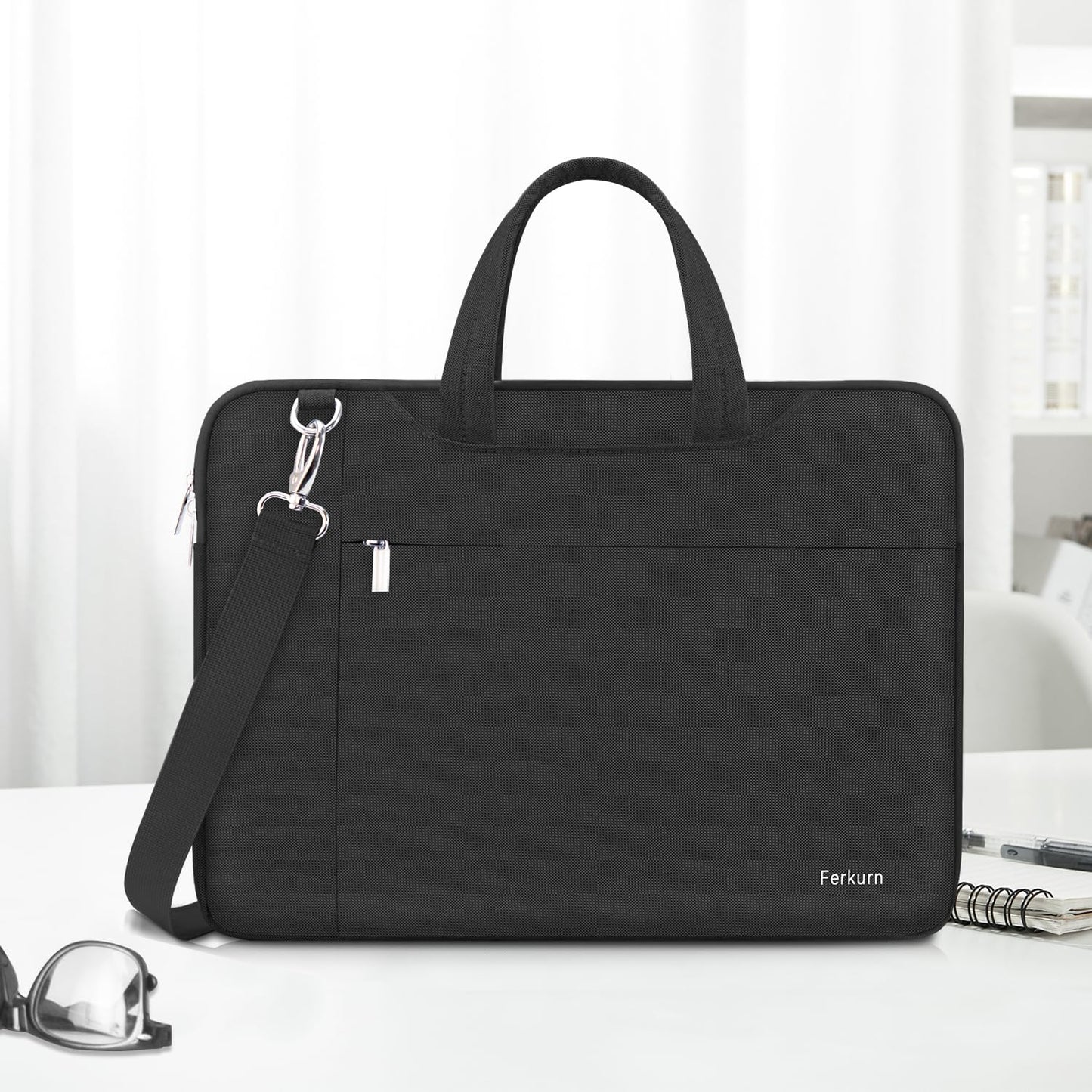 Ferkurn Laptop Bag Case Sleeve 15 15.6 16 inch for Women Men Compatible with 15"/16" MacBook Pro/Air M4/M3/M2/M1, Surface Laptop 6/5 Book, XPS 15, HP Pavilion, Lenovo, Acer, ASUS, Samsung, Black