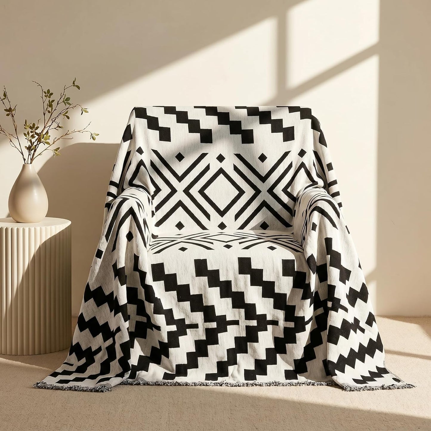 amorus Bohemian Throw Blanket Chenille Jacquard Tassels Cover,63"*71",NO.1