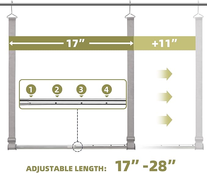 Hanging Closet Rod, 17-28In Width and Up to 32In Height Closet Extender