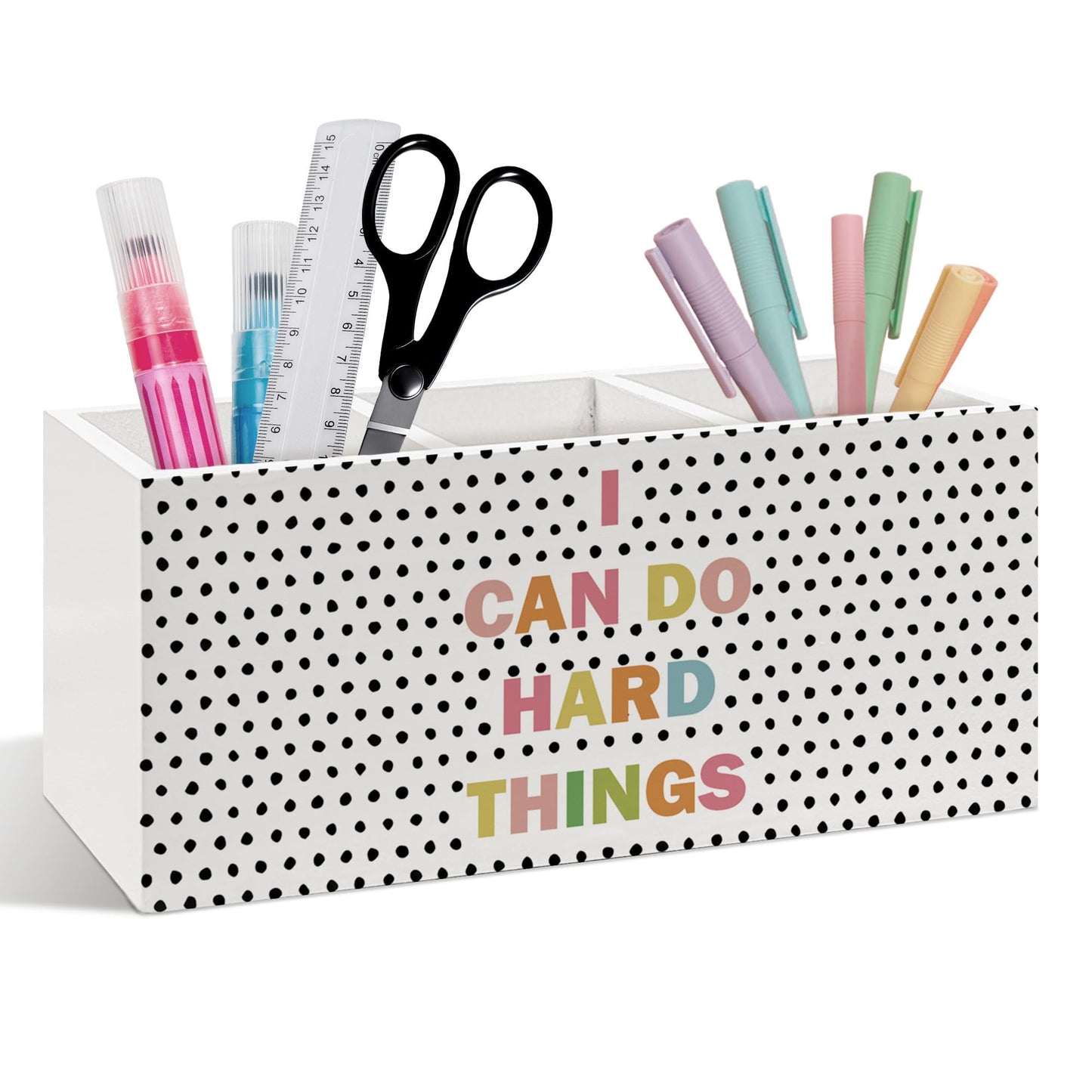 laveliabel I Can Do Hard Things Motivational Pen Pencil Holder for Desk, Inspirational Gifts, Boho Positive Affirmations Wooden Desk Pen Pencil Holder Organizer for Home Office Classroom Decor