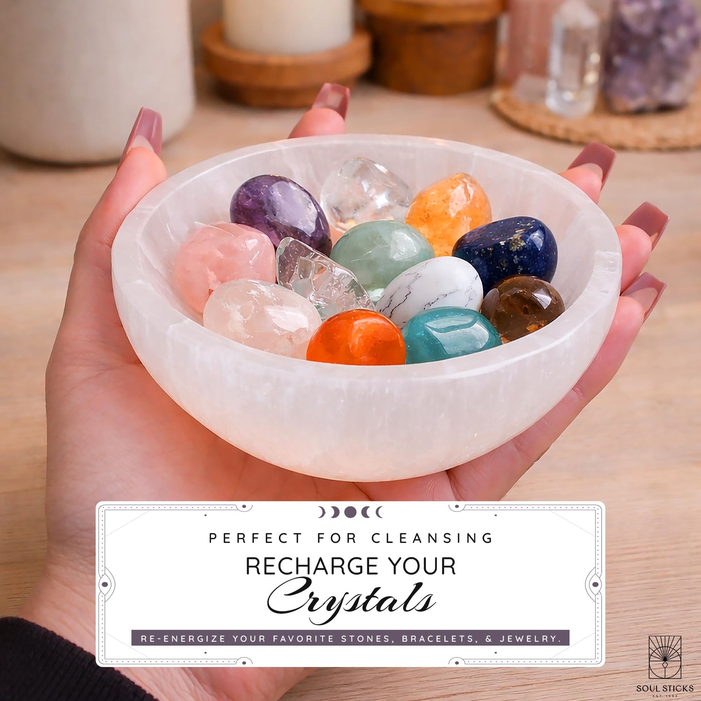 Soul Sticks Selenite Crystal Bowls for Smudging, Healing, Recharging Crystals | Pure Selenite Smudge Bowl & Crystal Charging Station Ethically Sourced in Morocco (4 Inch (Pack of 1)