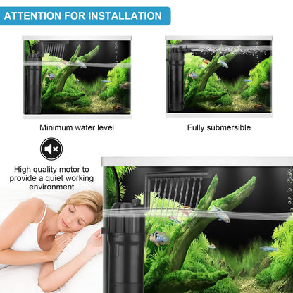 BAITAI Internal Fish Tank Filter,Aquarium Filter with UV Steriliser Turns Green Water to Clear,Multi-mode(Aeration/Rainfall,etc) Filter Pump for 80-200L Aquariums,Flow Rate and Direction Adjustable