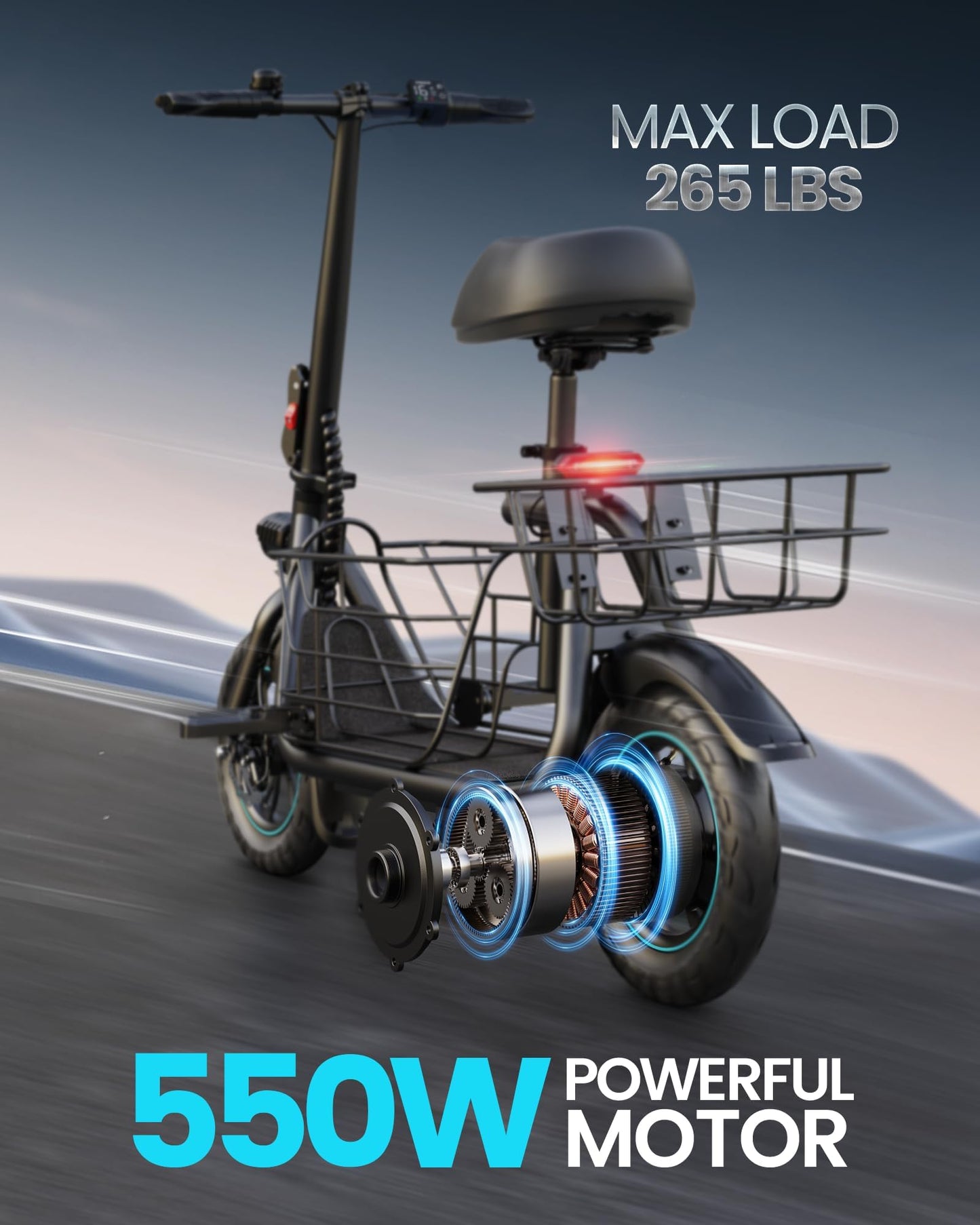 Gyroshoes Electric Scooter with Seat for Adults, 550W Powerful Motor 20miles Distance Max 18.6MPH Speed Spacious Storage Space LED Display, C1S