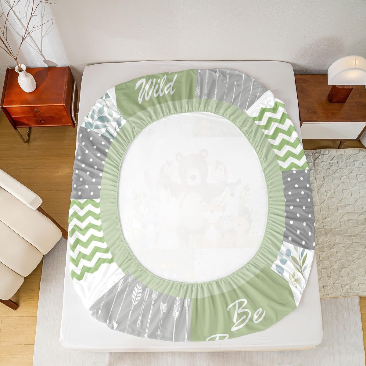 Cartoon Animals Kids Fitted Sheet Queen Size,Cute Bear Fox Deer Mushroom Bedding Set,Boys Girls Adults Room Decor,Geometric Plaids Stripes Bed Cover,Arrows Boho Bed Sheet,2 Pillowcases