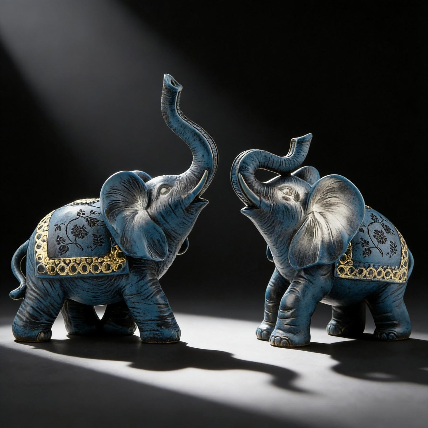 Wisifayardin Blue Thai Couple Elephants Figurines Statues Elephant with Trunk Up Gifts for Desktop Decoration Home Crafts Ornament