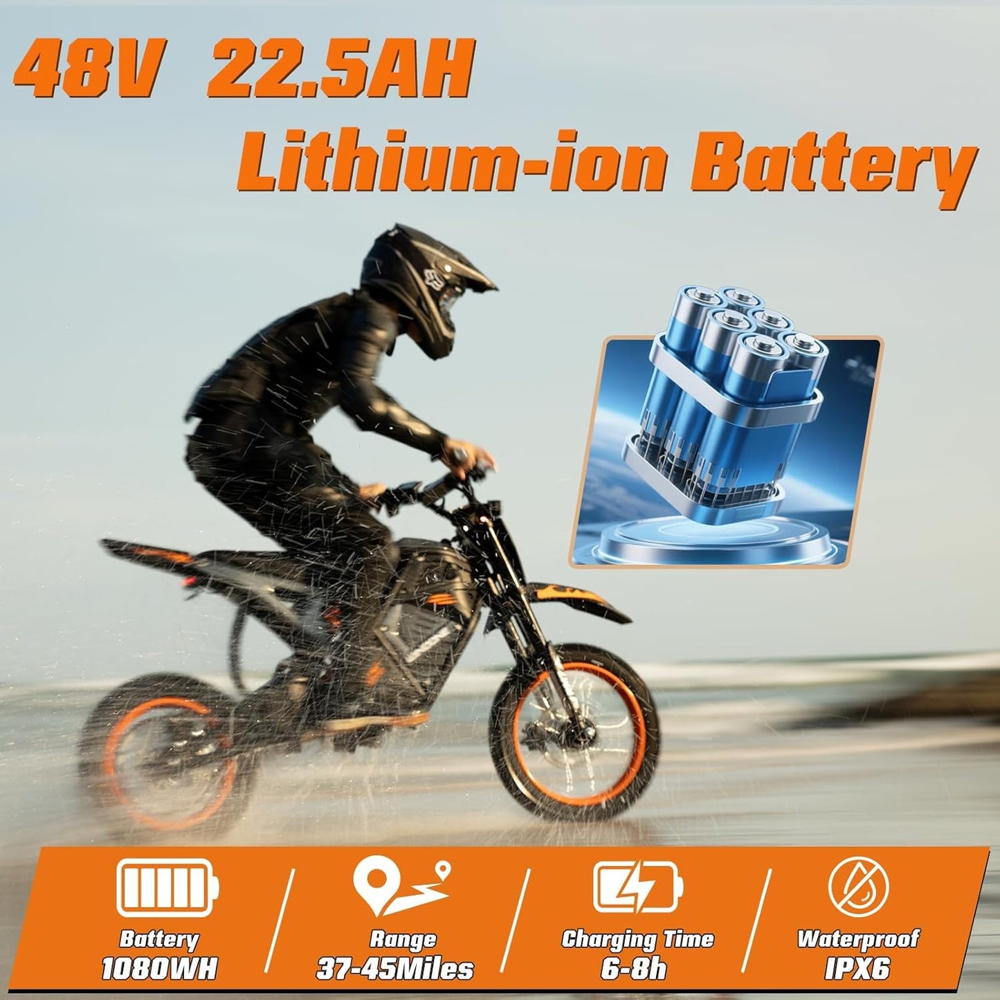 WindoneRide RM7 Electric Dirt Bike for Adults & Teens, 2200W Peak Ebike, 48V 22.5Ah, 37 MPH, 45 Miles, 14"/12" Tire Off-Road Electric Motorcycle, Dual Hydraulic Brakes, Fit Age 13+,Obsidian Black