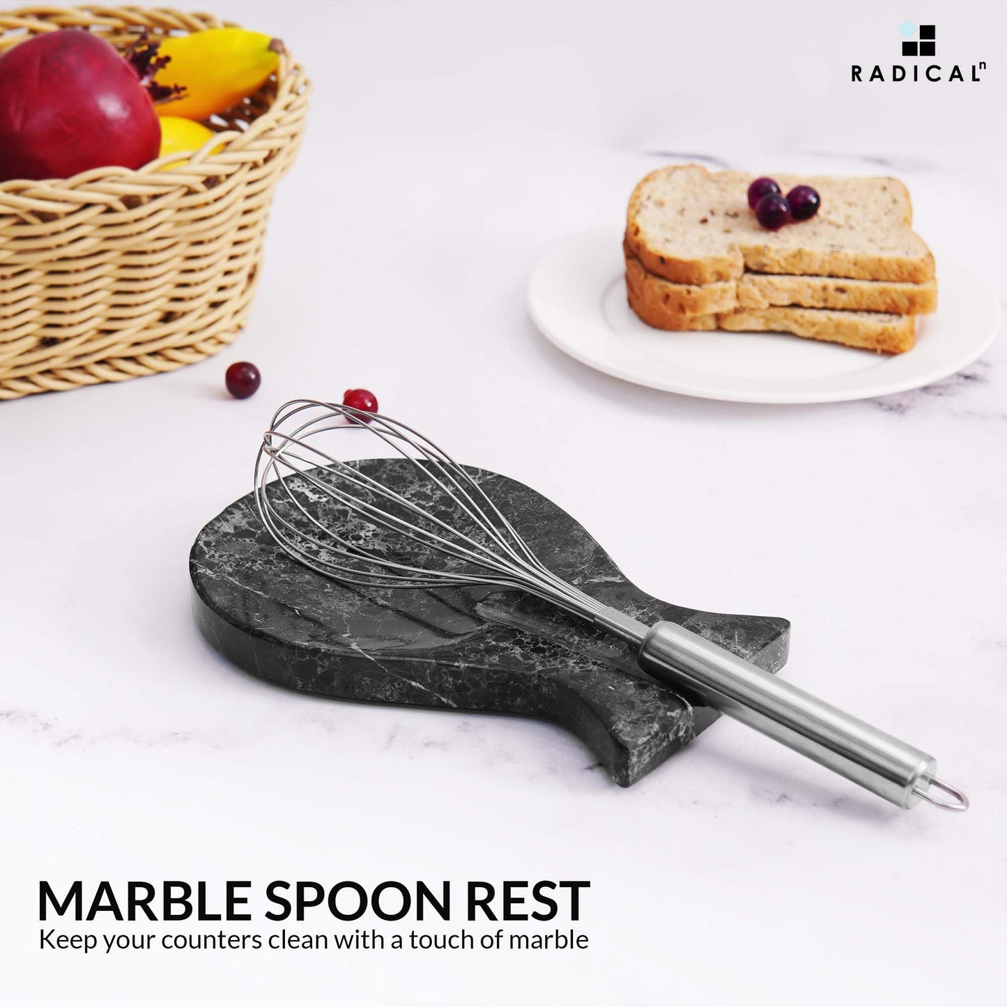 Radicaln Marble Spoon Rest for Stove Top 8" Inches Black Handmade Spoon Holder For Kitchen Utensils, Ideal Heat-Resistant Cooking Utensil Rest, Modern Farmhouse Kitchen Décor