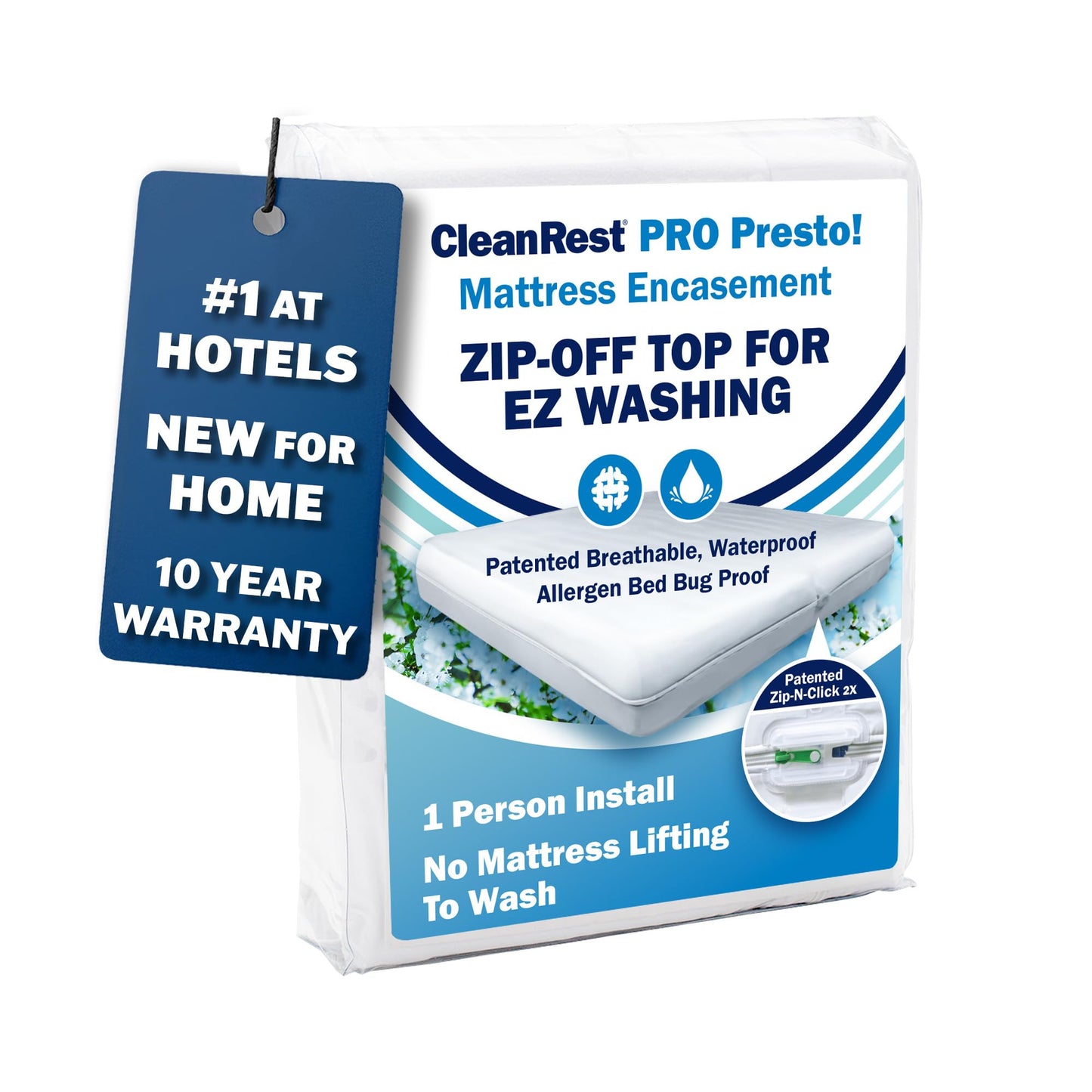 CleanRest PRO Presto! Zip-Off Top Mattress Encasement for EZ Washing, Cal King Size, Waterproof Mattress Protector - Bed Bug, Dust Mite & Allergen Proof - 1 Person Install, No Mattress Lifting to Wash