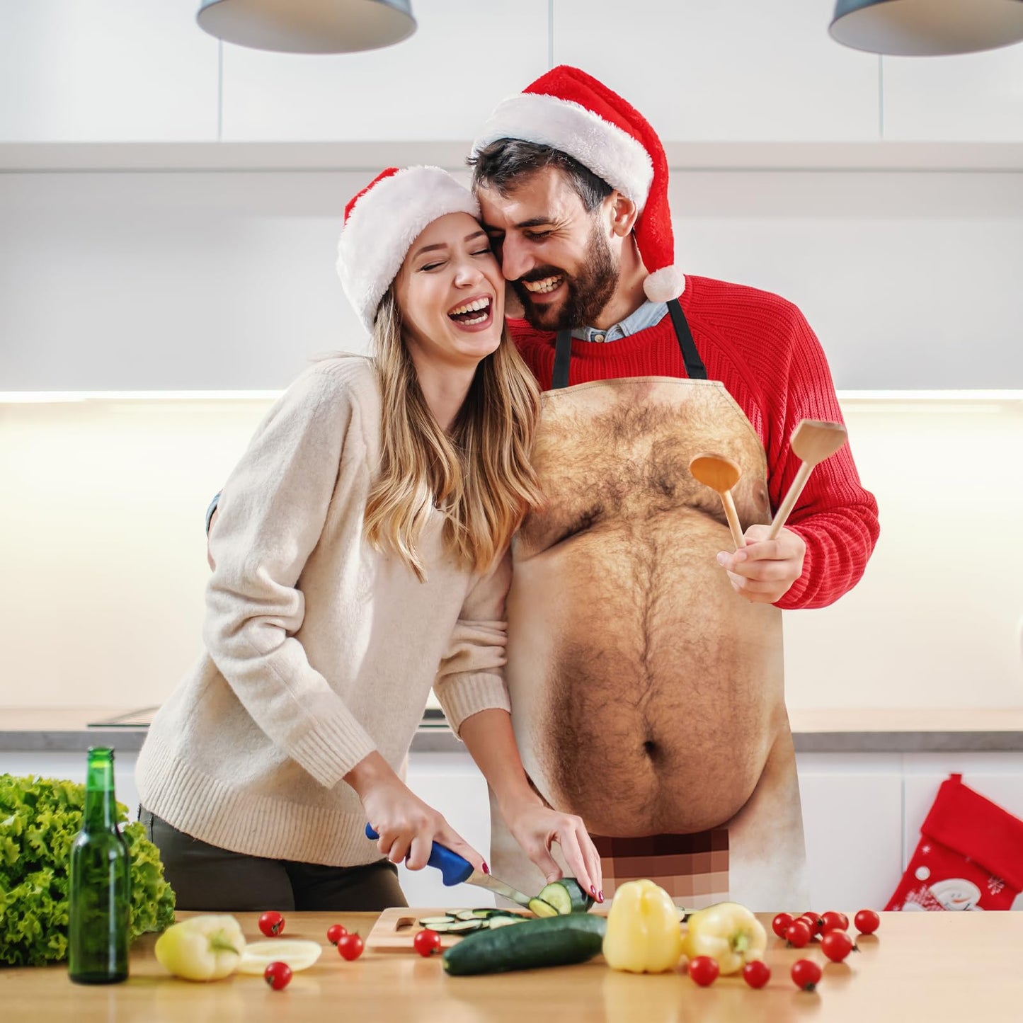 A AIFAMY Funny Men Cooking Grilling Aprons Belly BBQ Funny Gag Gifts for Christmas, White Elephant Gift Exchange