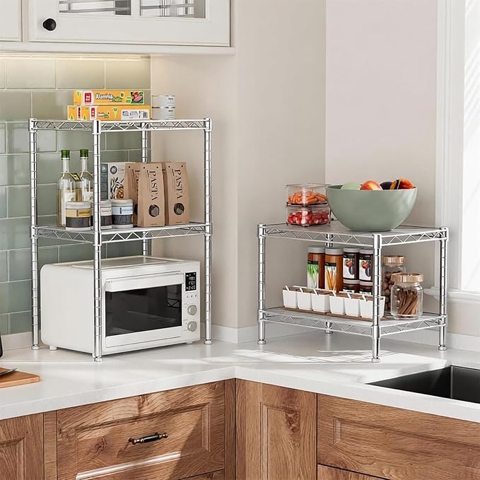 Xcity Storage Shelves, 2 Tier Heavy Duty Metal Shelving Unit with Wheels, 700 LBS Capacity Adjustable Steel Wire Shelf Organizer for Pantry, Kitchen, Garage, 14" D x 24" W x 20" H, Chrome