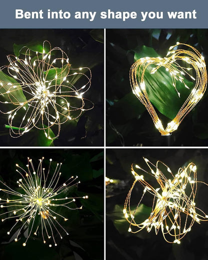 Joysing Firework Solar Lights Outdoor Garden 2 Pack 120 LED Solar Firework Light, 8 Modes Garden Lights Waterproof Starburst Light for Lawn Patio Pathway Decorative - Warm White