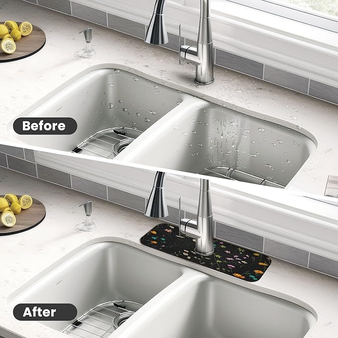Flower Branch Pattern Design Cute Kitchen sink faucet pad, strong water