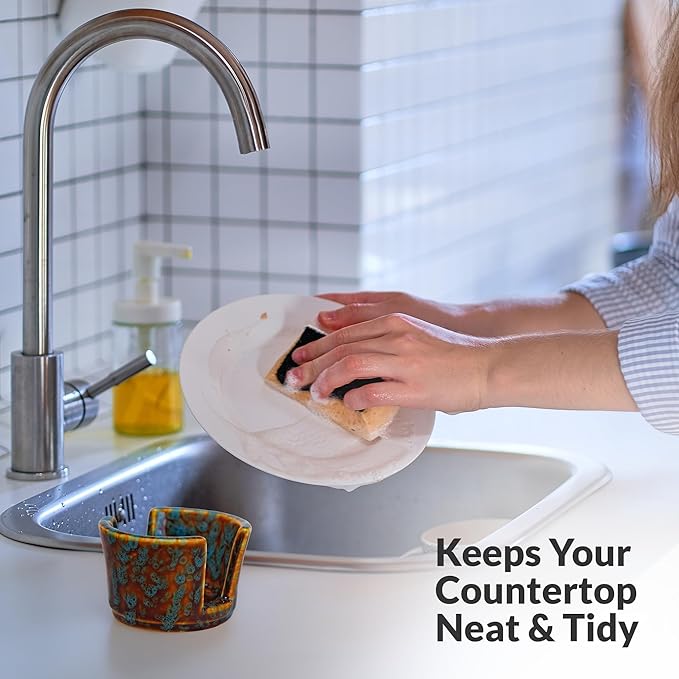 Elevated Lifestyle Ceramic Sponge Holder – Sink Caddy Organizer, Decorative