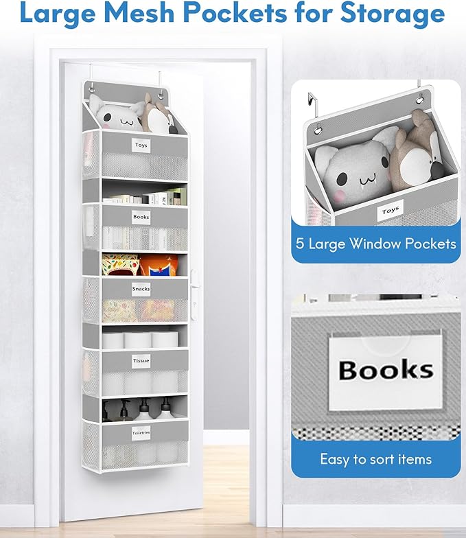 Over The Door Organizer Hanging, 2 Pack 5 Shelf Behind The Doors Storage
