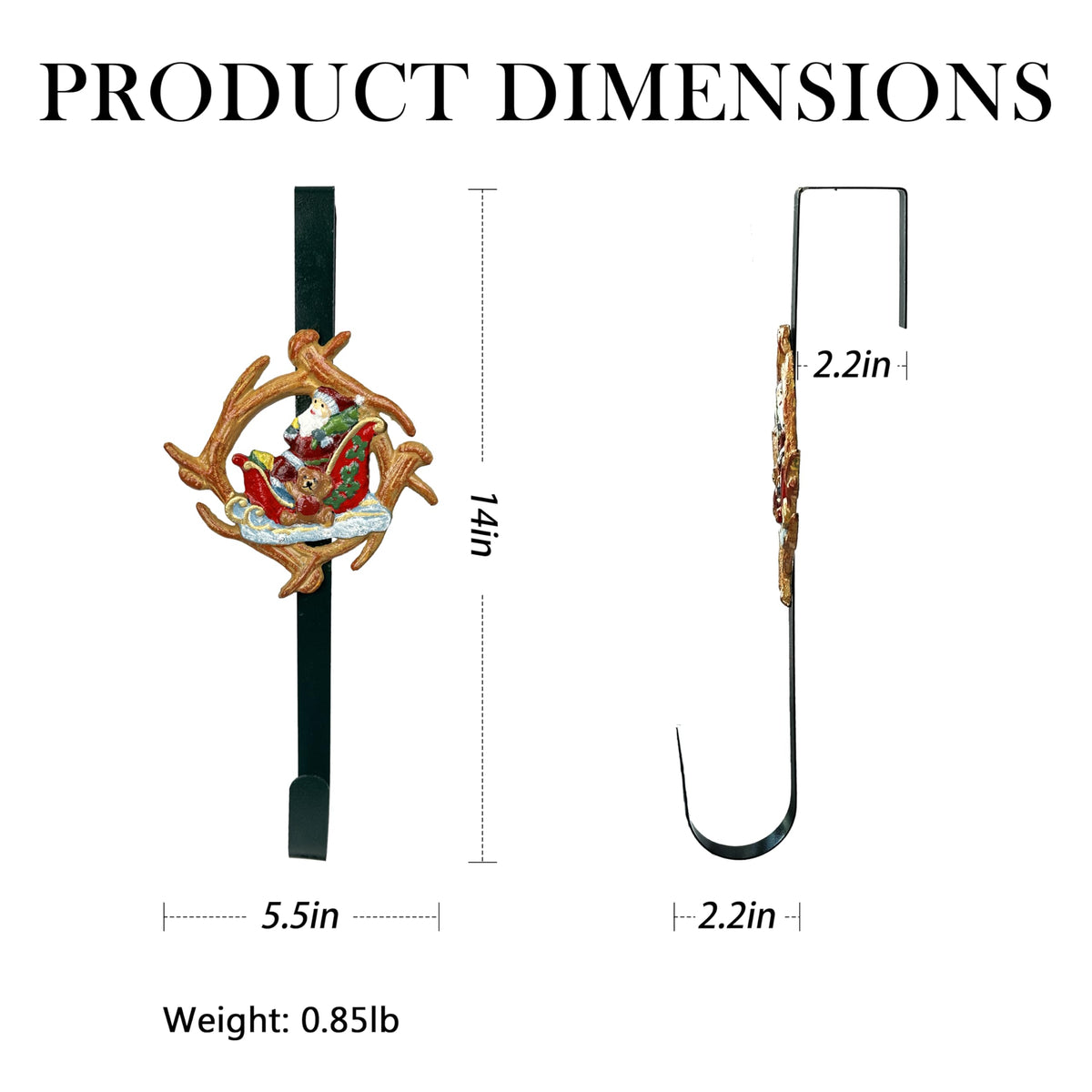 Linton Arts Cast Iron Over The Door Hook, Adjustable Decorative Wreath Hanger with Deer Antler Design, Heavy Duty Door Hook for Front Door, Entryway & Bedroom Decor