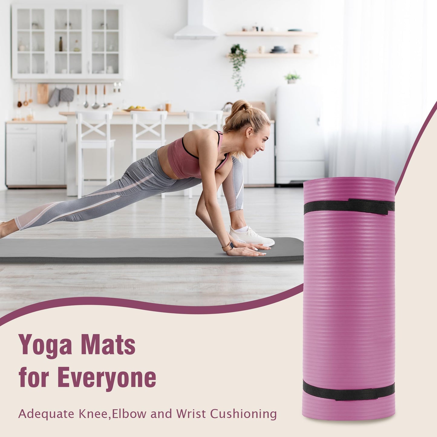 Fitvids Yoga Mat 1-Inch Extra Thick High-Density Exercise Mat with Non-Slip Surface & Carry Strap for Men & Women Tear-Resistant Pilates Workout Mat for Home Gym, Floor Fitness