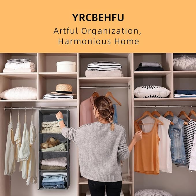 6-Shelf Hanging Closet Organizer and Storage, Collapsible Hanging Shelves