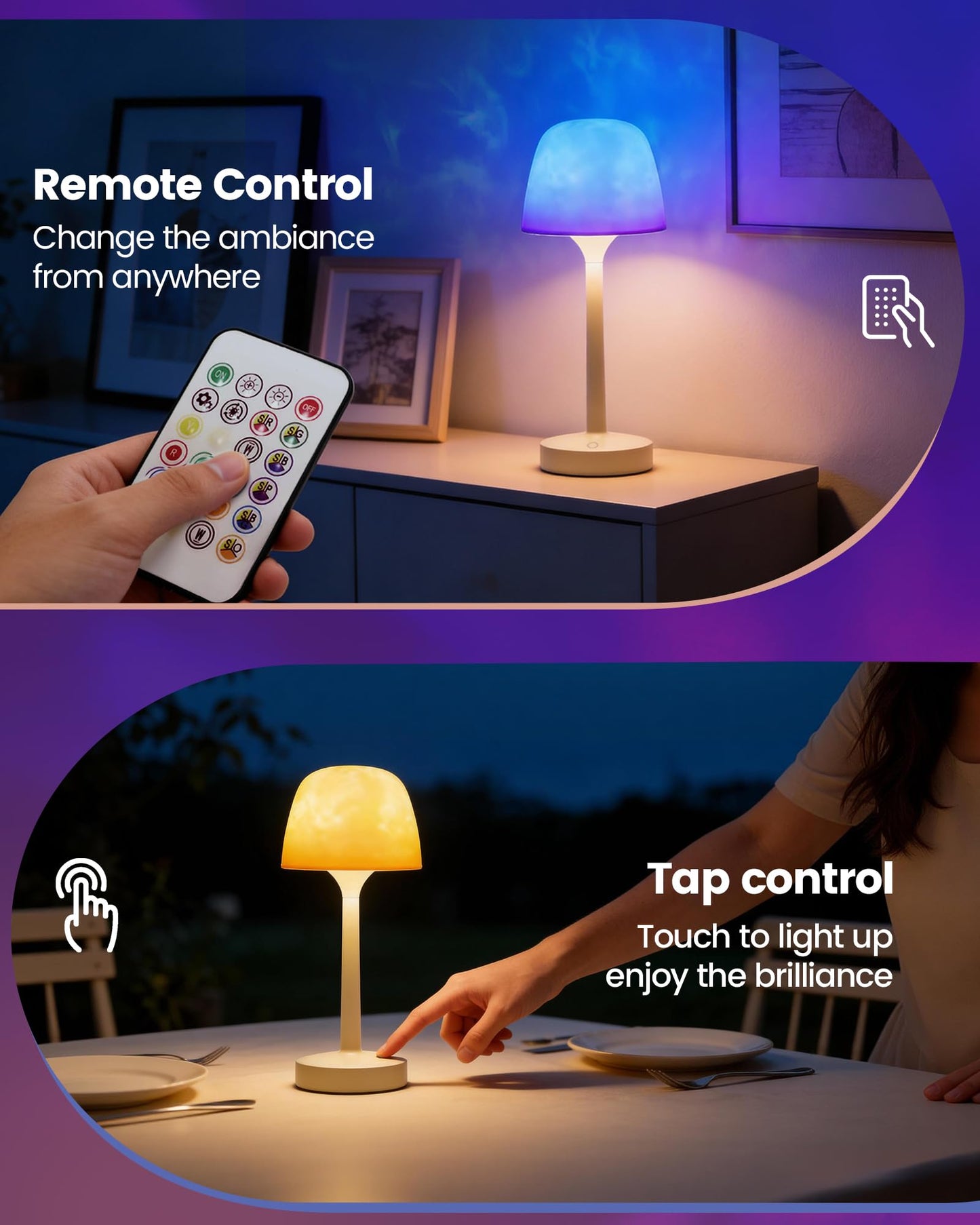 Waterproof Bathroom Shower Lamp with Ocean Wave Projector, 2-in-1 Table Night Light, 16 RGB Colors, 3 White Modes, 5000mAh Rechargeable USB-C Lamp with Touch & Remote for Spa Shower, Bedroom, Gifts