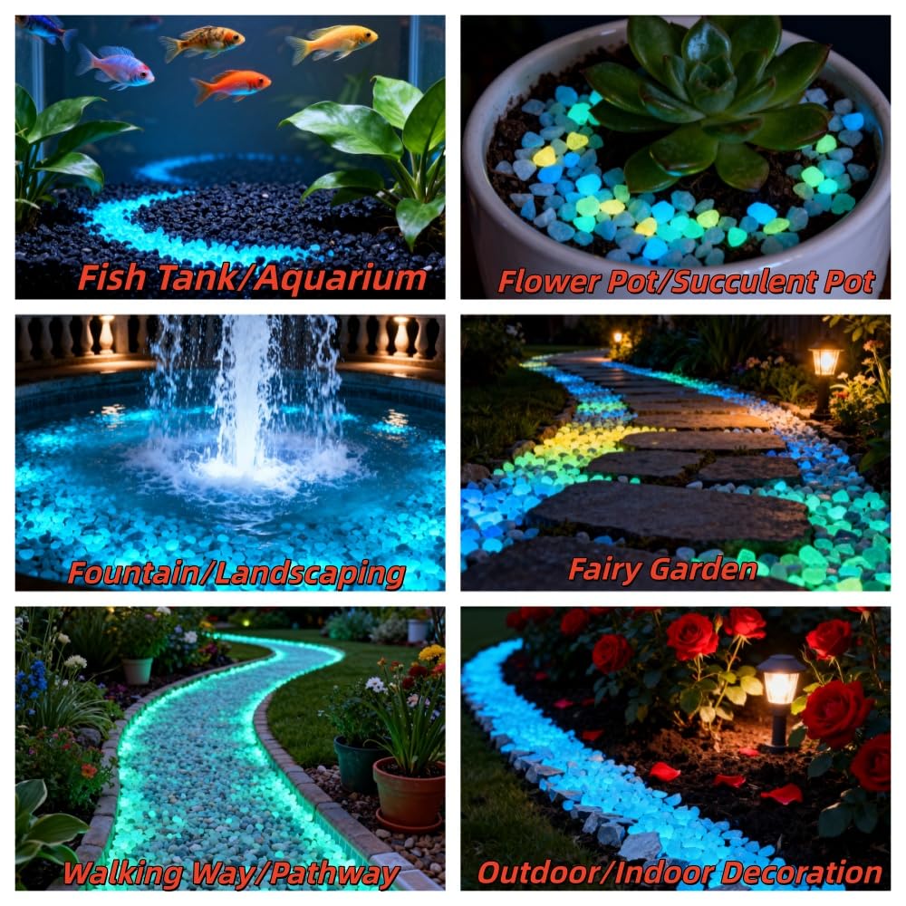 Emineyo Glow in the Dark Gravel Stones,Aquarium Gravel,Aquarium Sand,Decorative Glow Gravel Rocks for Fairy Garden Fish Tank Succulents Pot Vase Filler Decor, 1 Pound (Sky Blue, 1-3mm)