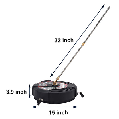 Tool Daily 15 Inch Pressure Washer Surface Cleaner Attachment with Wheels, with 2 Power Washer Extension Wands and 2 Replacement Nozzles, 3600 PSI