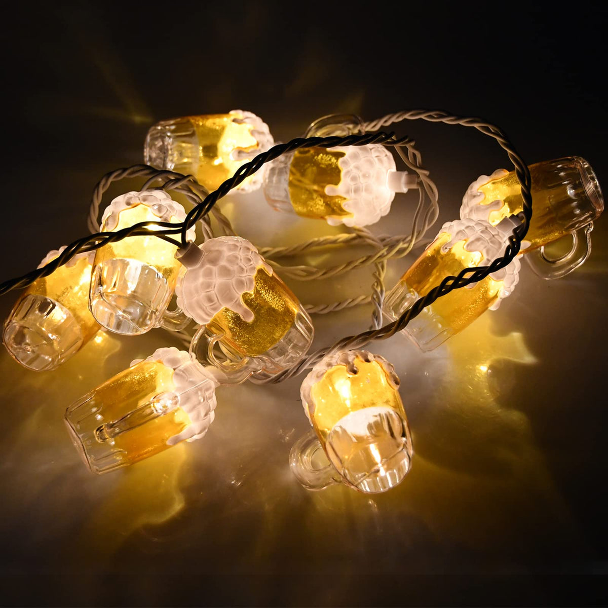 Beer Mug String Lights Celebration Decor Lights, 8.5Ft Outdoor Tropical Lights with 10 3D Beer Cup Lights, Creative String Lights for Summer Themed Bar Party Bedroom Wedding Graduation Club Decor