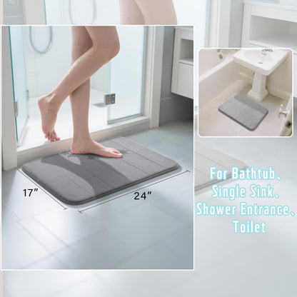 Yimobra Memory Foam Bath Mat, Soft and Comfortable, Super Water Absorption, Non-Slip, Thick, Machine Wash, Easier to Dry for Bathroom Floor Rug, 43 x 61 cm, Gray