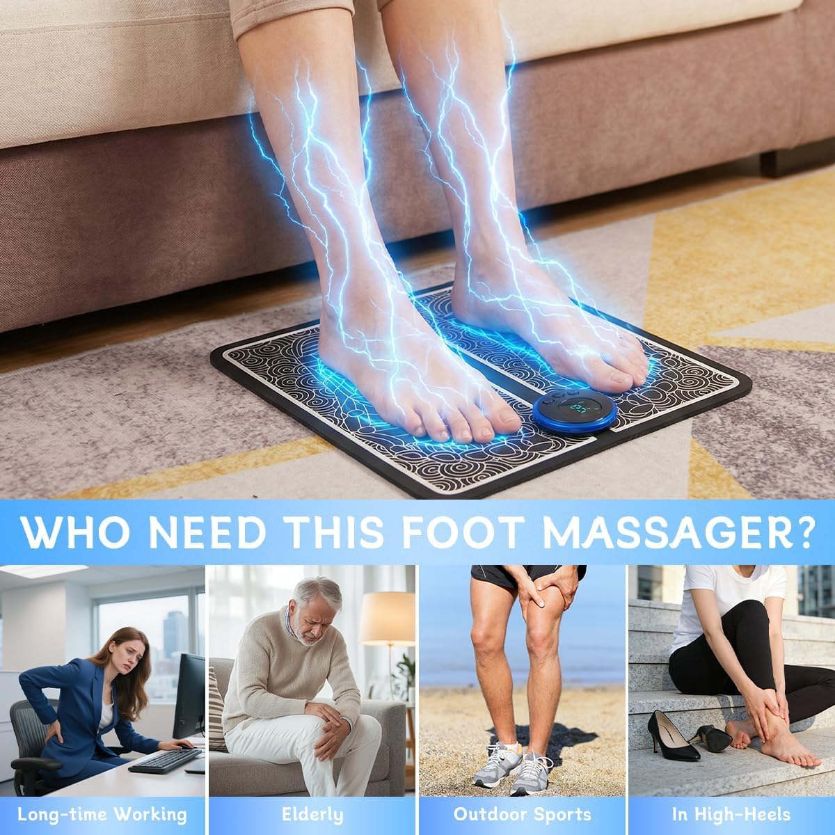 ZoRhael Foot Massager with Remote Control, Foot Stimulating Massage Mat Improves and Promotes Muscle Stimulator for Neuropathy & Recovery, 8 Modes 19 Levels, Foot Mat System for Pain Relief