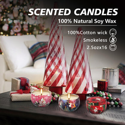 YOROXRG 16 Pack Christmas Scented Candles Gift Set 2.5oz Strong Fragrance jar Candles Natural Soy Wax Candles Portable Travel Tin Jar Candles Gifts for Home Scented Decoration Birthday Valentine'sDay