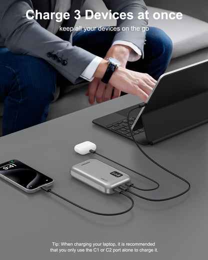 AsperX 65W Power Bank, 20,000mAh Laptop Portable Charger, PD 3.0 Fast Charging Travel Essential USB C Battery Pack for MacBook,iPhone 17/16/15/14 Series,Galaxy S24,Dell XPS, Switch,ipad,Steam Deck
