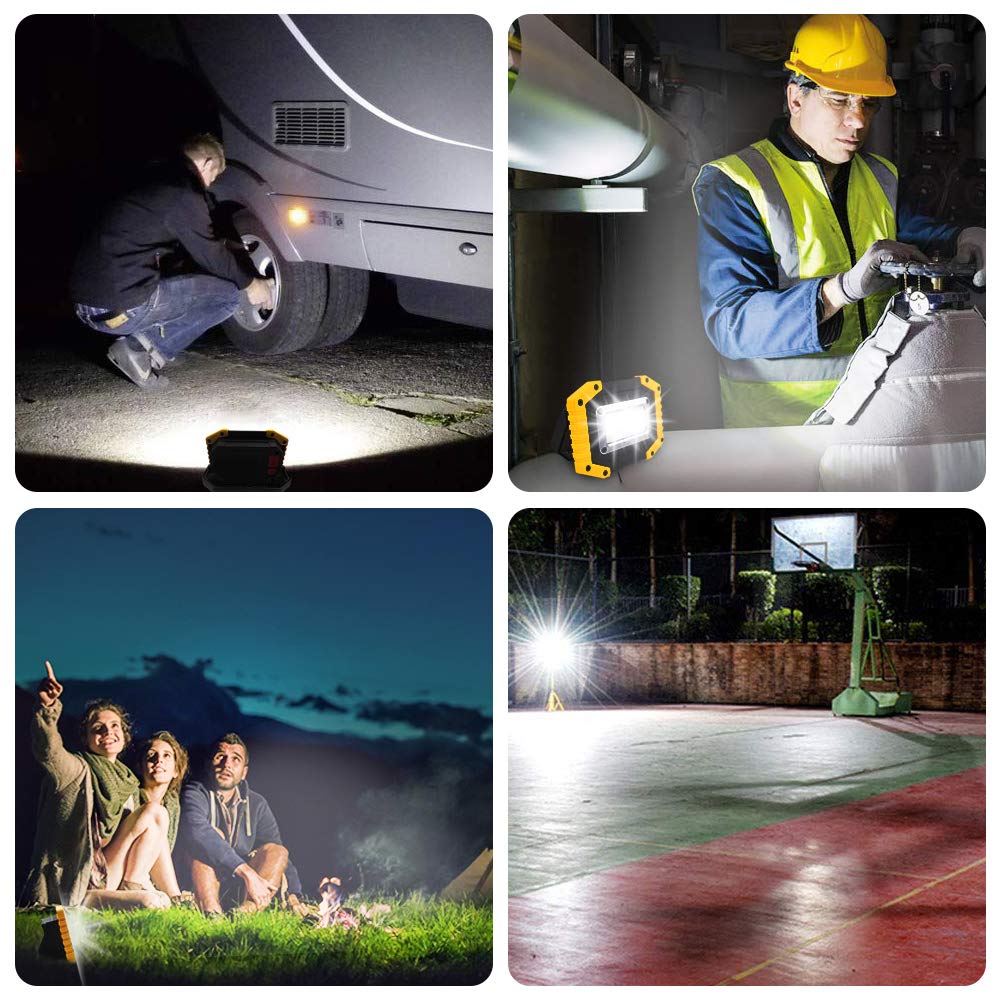 Trongle LED Rechargeable Work Lights, 30W Floodlight Battery Security Light with 3 Modes Outdoor COB Floodlight Camping Lights with USB Waterproof for Yard, Garage, Fishing, Hiking(Battery Included)
