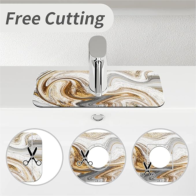 Kitchen Sink Splash Guard，White-grey gold marble Faucet Mat Sink Gadgets-Super