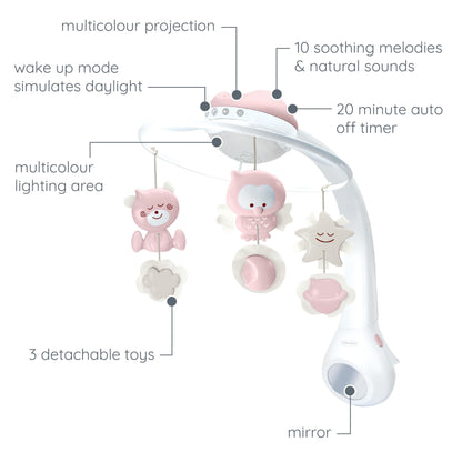 Infantino 3-in-1 Projector Musical Mobile, Convertible Mobile, Table & Cot Light Projector with Wake-Up Mode to Simulate Daylight, Includes 6 Melodies & 4 Nature Sounds, Dusty Rose