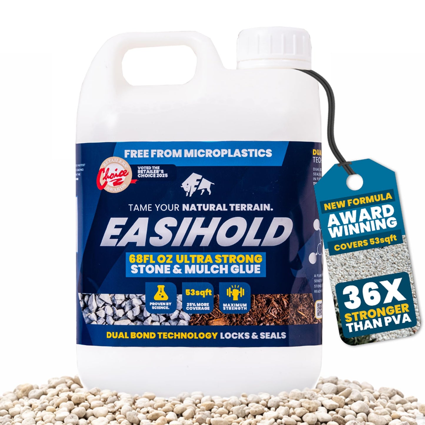 Vuba Easihold Rock Glue for Landscaping 68oz - Gravel Glue Binder Non-Toxic Mulch and Bark Glue, Pet Safe, 53 Sq Ft Coverage, Lockdown Clear Gravel/Pebbles/Stones Stabilizer