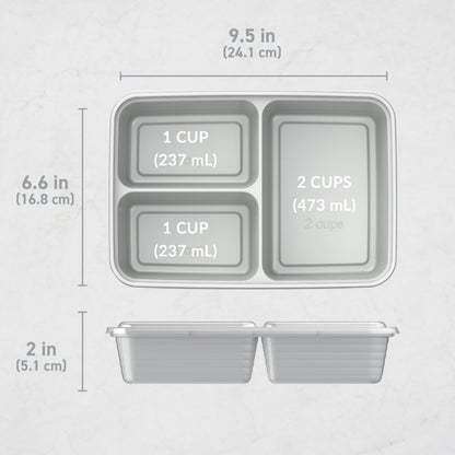 Bentgo Prep - 20-Piece 3-Compartment Reusable Meal Prep Containers with Lids, PFAS & BPA Free Materials, Durable, Microwave, Freezer, & Dishwasher Safe To Go Food Storage (Silver)