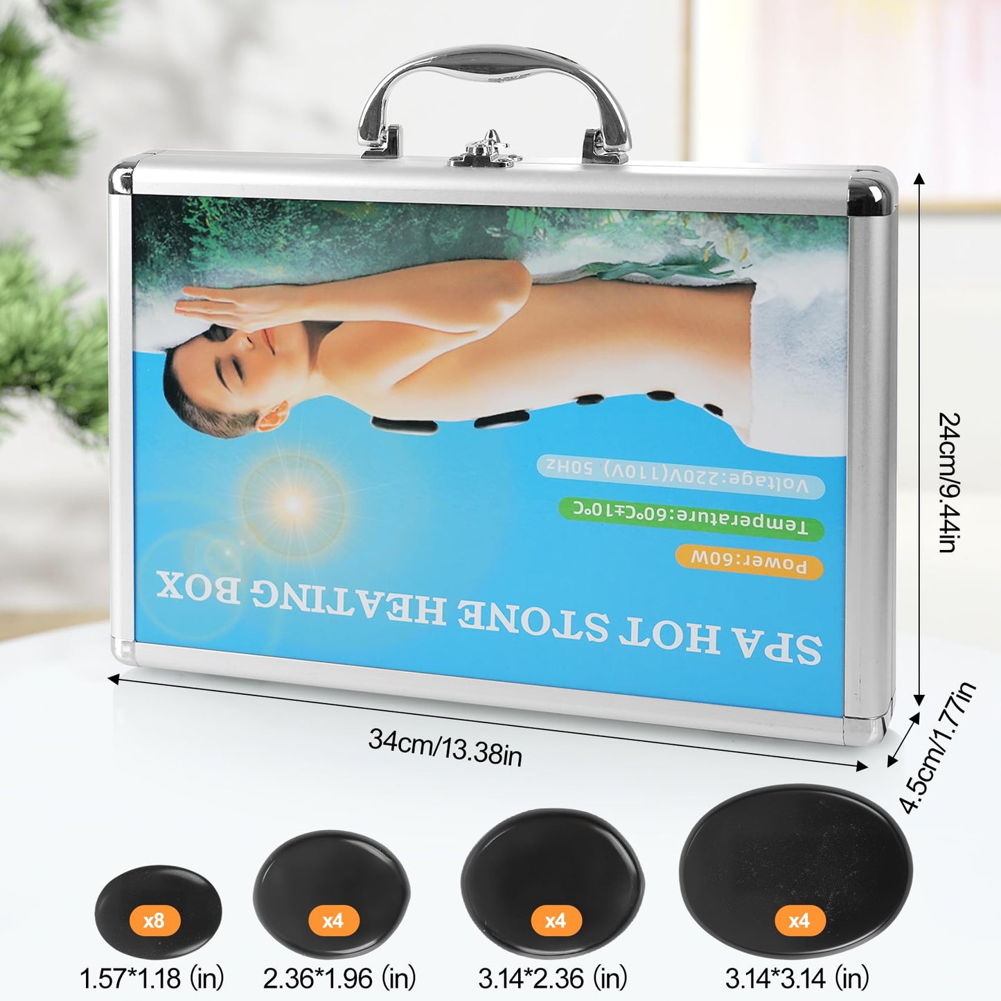 Hot Stones Massage Warmer Kit, 20Pcs Hot Stones Massage Set Portable Hot Stone with Heater, Basalt Hot Rocks Massage Stone, Professional Massage Tools for or Home SPA, Relaxing, Healing, Pain Relief