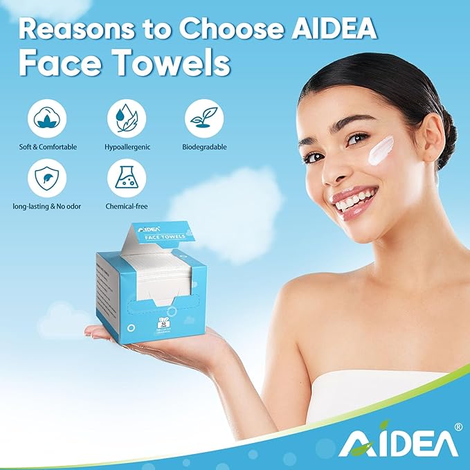 AIDEA Face Towels Disposable-200Ct, Clean Facial Towels, Facial Cleansing Wipes