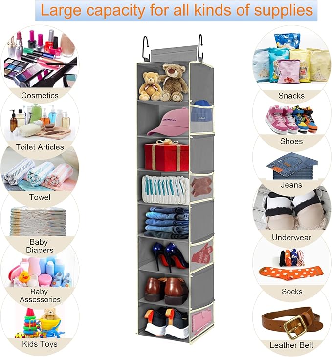 Large-Sized Hanging Shoe Organizer 8-Shelf, Hanging Closet Organizer