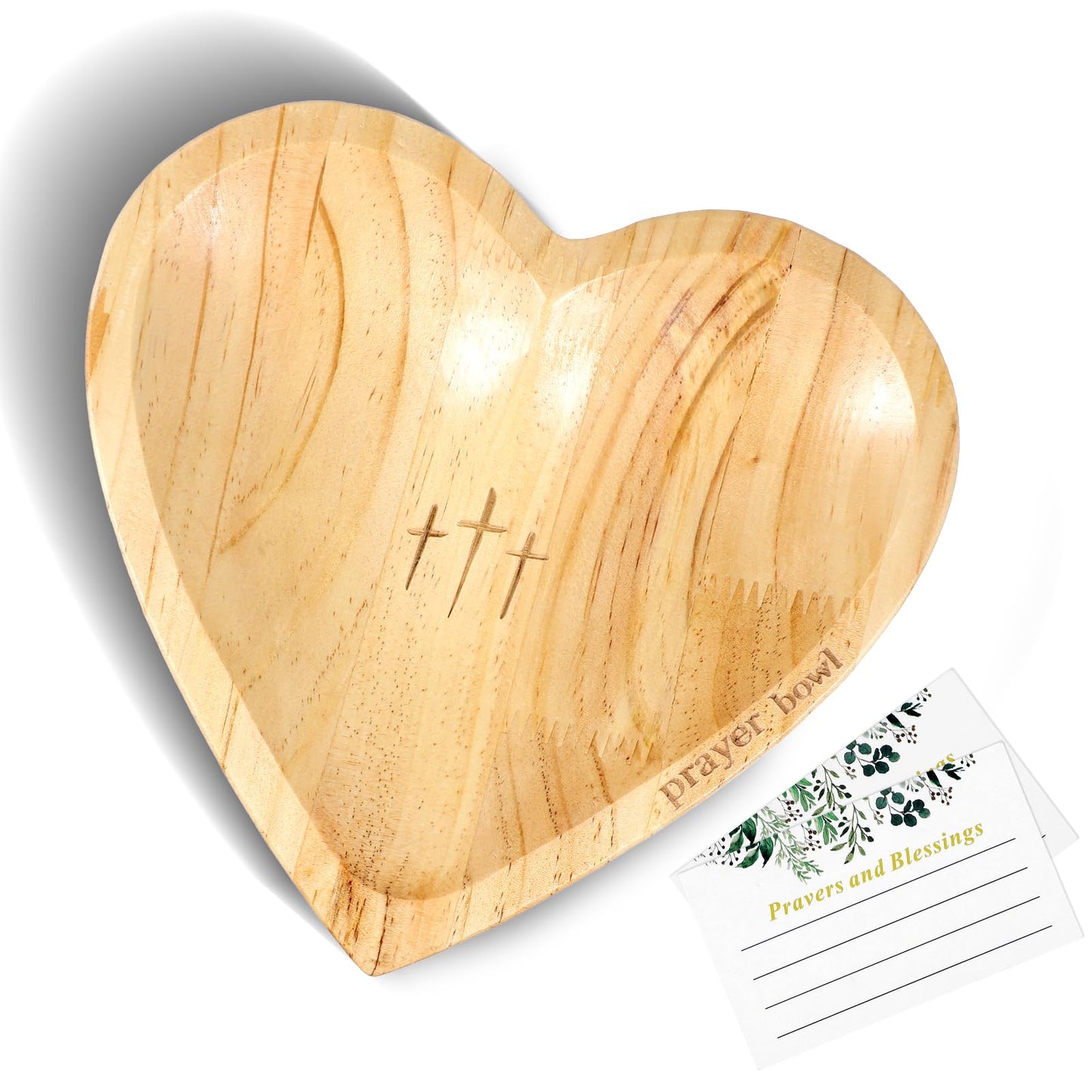 Dimeho Heart Prayer Bowl Wooden Handcrafted Prayer Dough Bowl with Cards Christian Gifts Love Shaped Decor Bowl for Women Religious Christmas Easter Thanksgiving Day