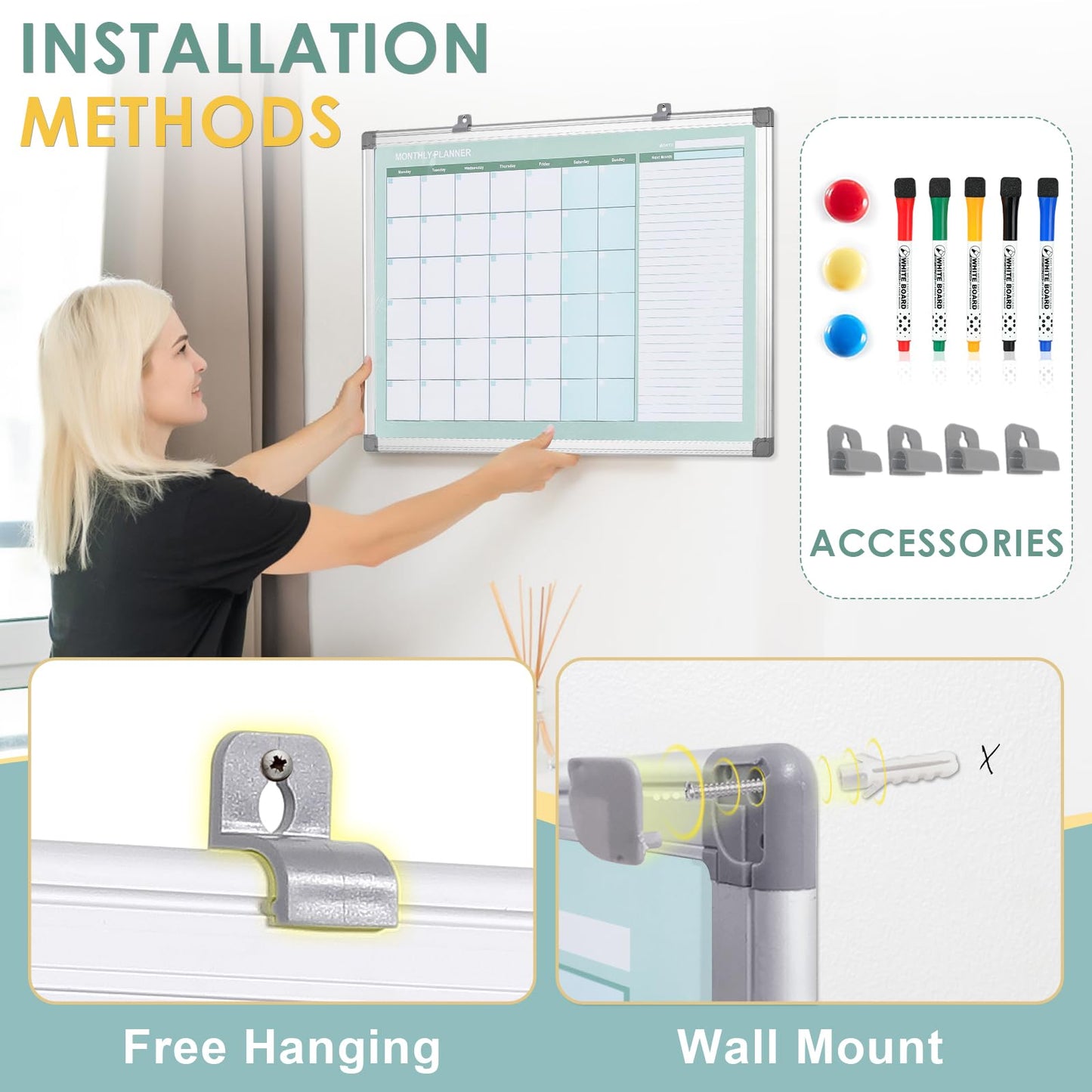 MAKELLO Magnetic Whiteboard Calendar Monthly Planner for Wall, Office, Classroom, Kitchen and Bedroom, 60x45cm
