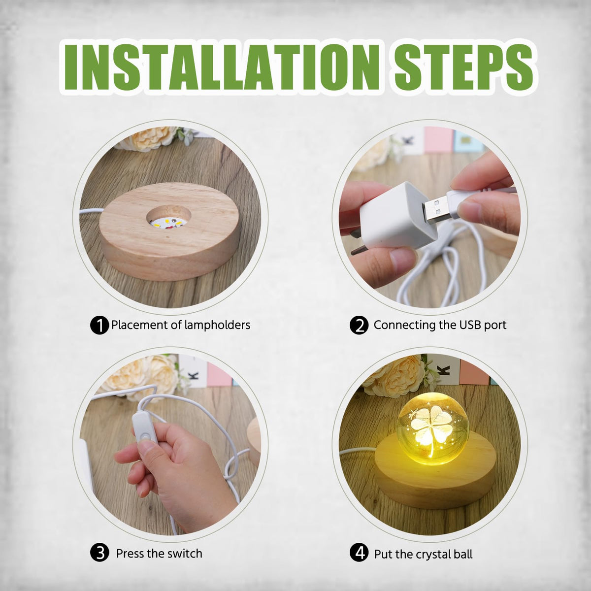 Olutacot 10 Pcs Wooden LED Display Bases Round Wood Display Lighted Bases for Glass Art LED Lighted Display Stand Bases for 3D Crystal Ball Room Office Home Decor
