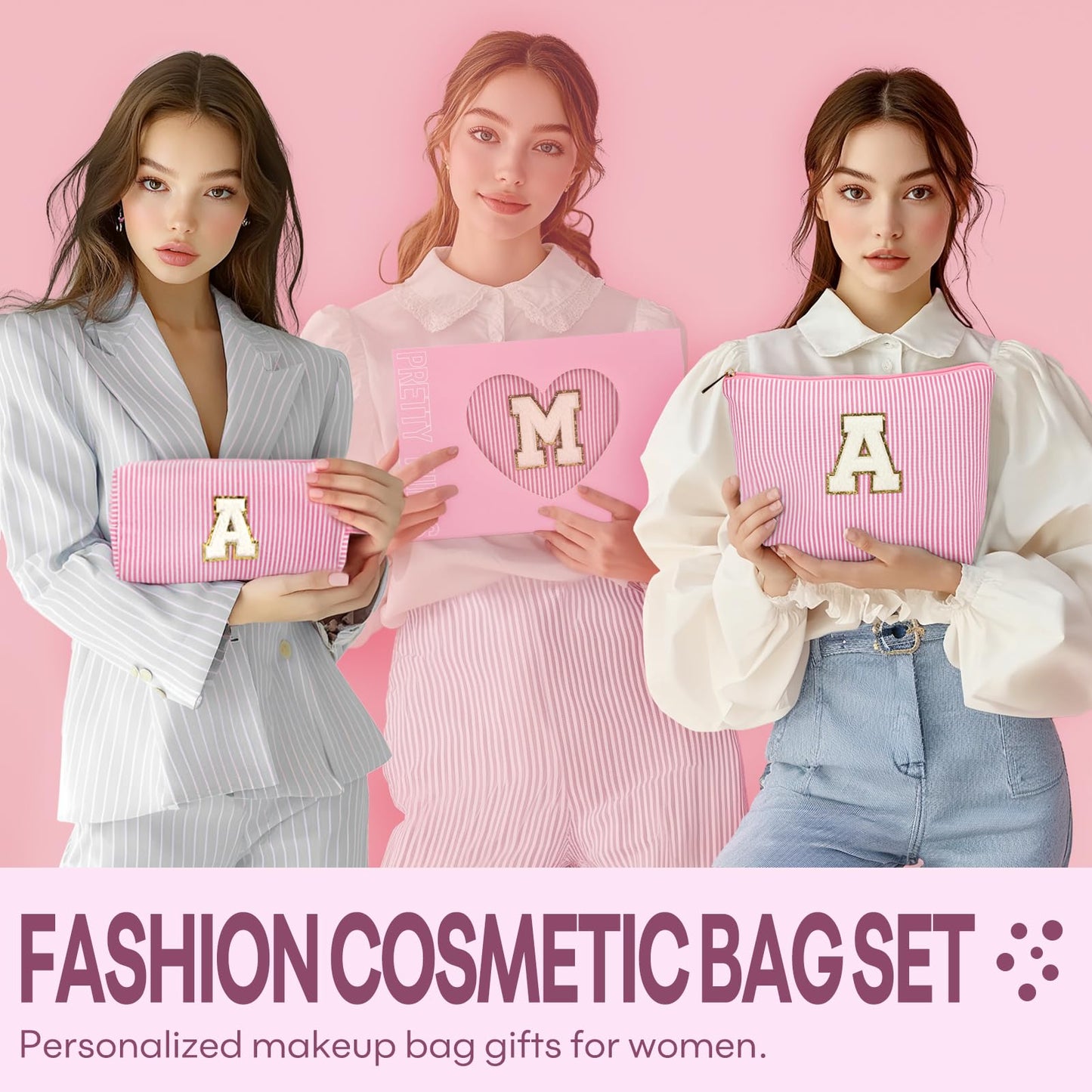 Valentine's Day Gifts for Teen Girls Women Girlfriend - 2PCS Gifted Box Makeup Bags - Cosmetic Bag for Travel Toiletry - 11 12 13 14 15 16 Years Old Teen Girl Gifts Trendy Stuff Teacher Gift - Pink A