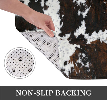 Western Cowhide Cow Print Bath Mats for Bathroom, Soft Absorbent Cow Bath Rug Non-Slip Floor Rug Carpets for Kitchen Bathroom Laundry Bedroom Living Room Decoration