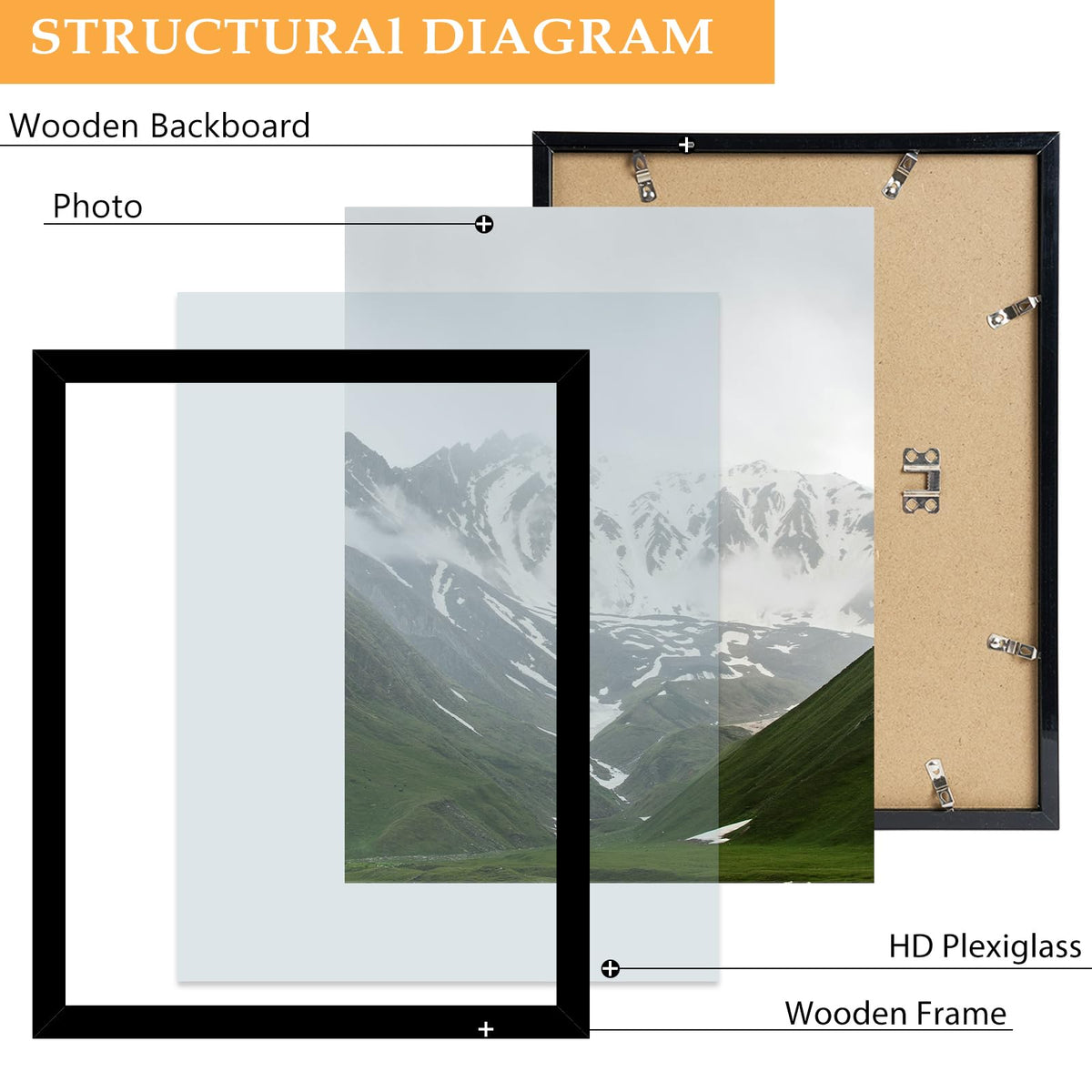 QOTIB 15x23 Picture Frame Black for Wall Mounting, Horizontal and Vertical Formats for Wall Hanging, Wood 15x23 Frame, Black, 1 Pack