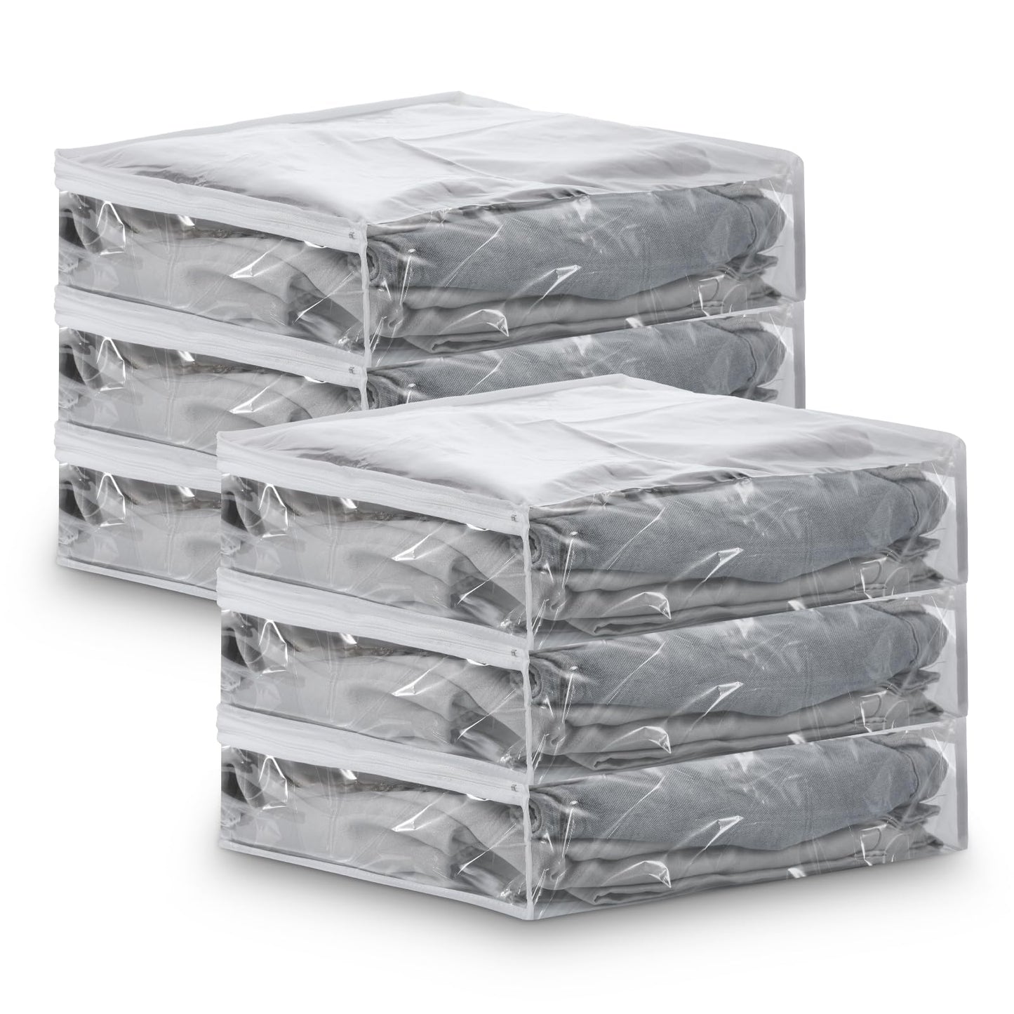 mekueeex 6 Pcs Clear Zippered Sweater Storage Bags with Zipper Plastic Sheet Organizer and Storage for Clothing Blankets Sheet Linen Bed Pillow Cube Organizer(16 x 12 x 4 Inch)