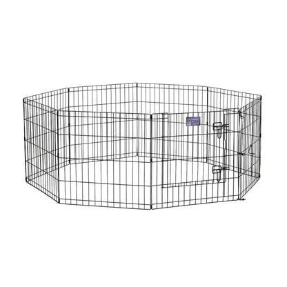MidWest Homes for Pets Folding Metal Dog Exercise Pen and Pet Playpen with Door, Includes Grounding Stakes and Provides 1.5 Meters of Play Space, 61 cm Tall, Black E-Coated, 550-24DR