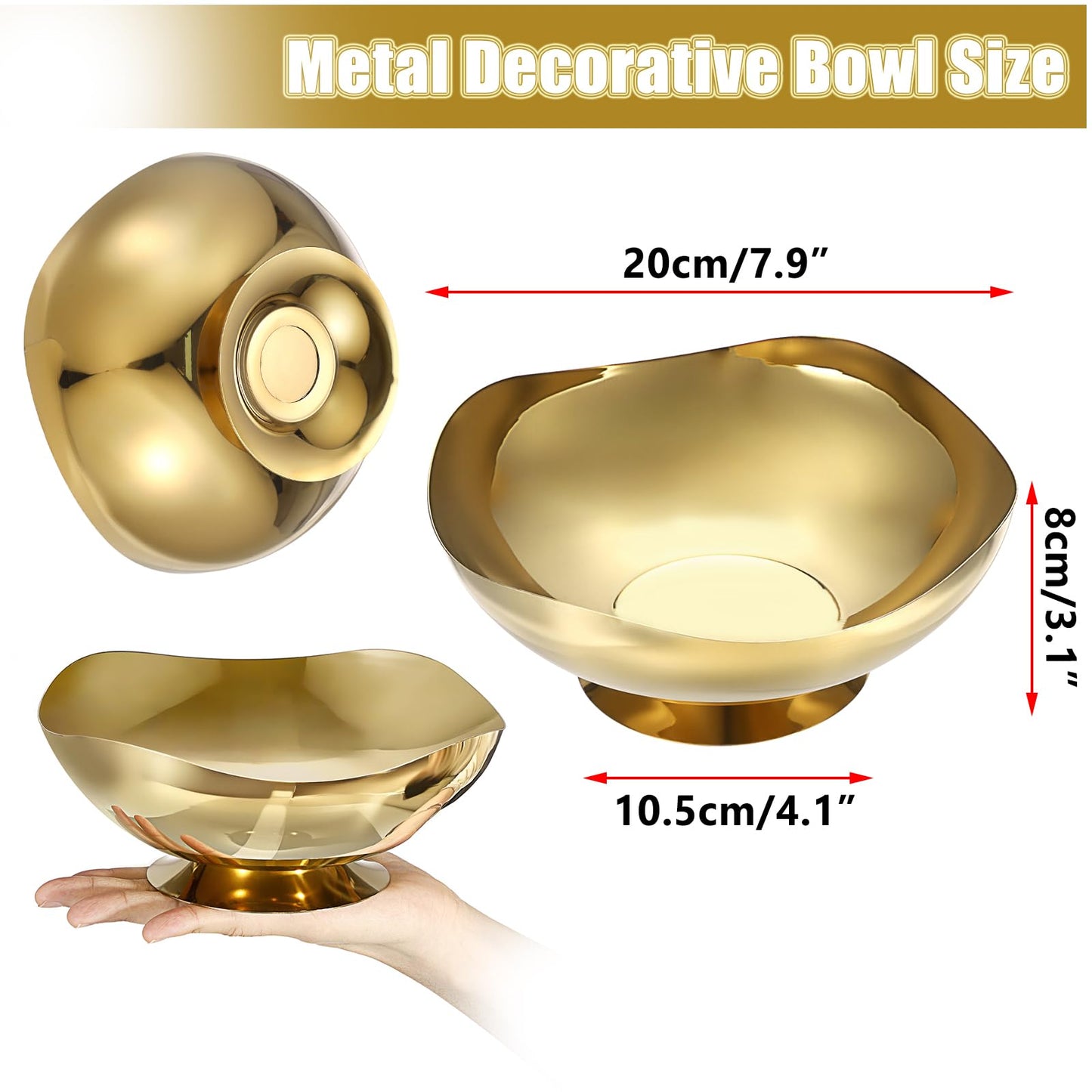 ELLDOO Key Bowl for Entryway Table, 7.9inch Gold Metal Key Dish Decorative Bowl, Coffee Pod Holder for Nespresso, Candy Snacks Jar Catch All Bowl for Countertop Kitchen Breakroom