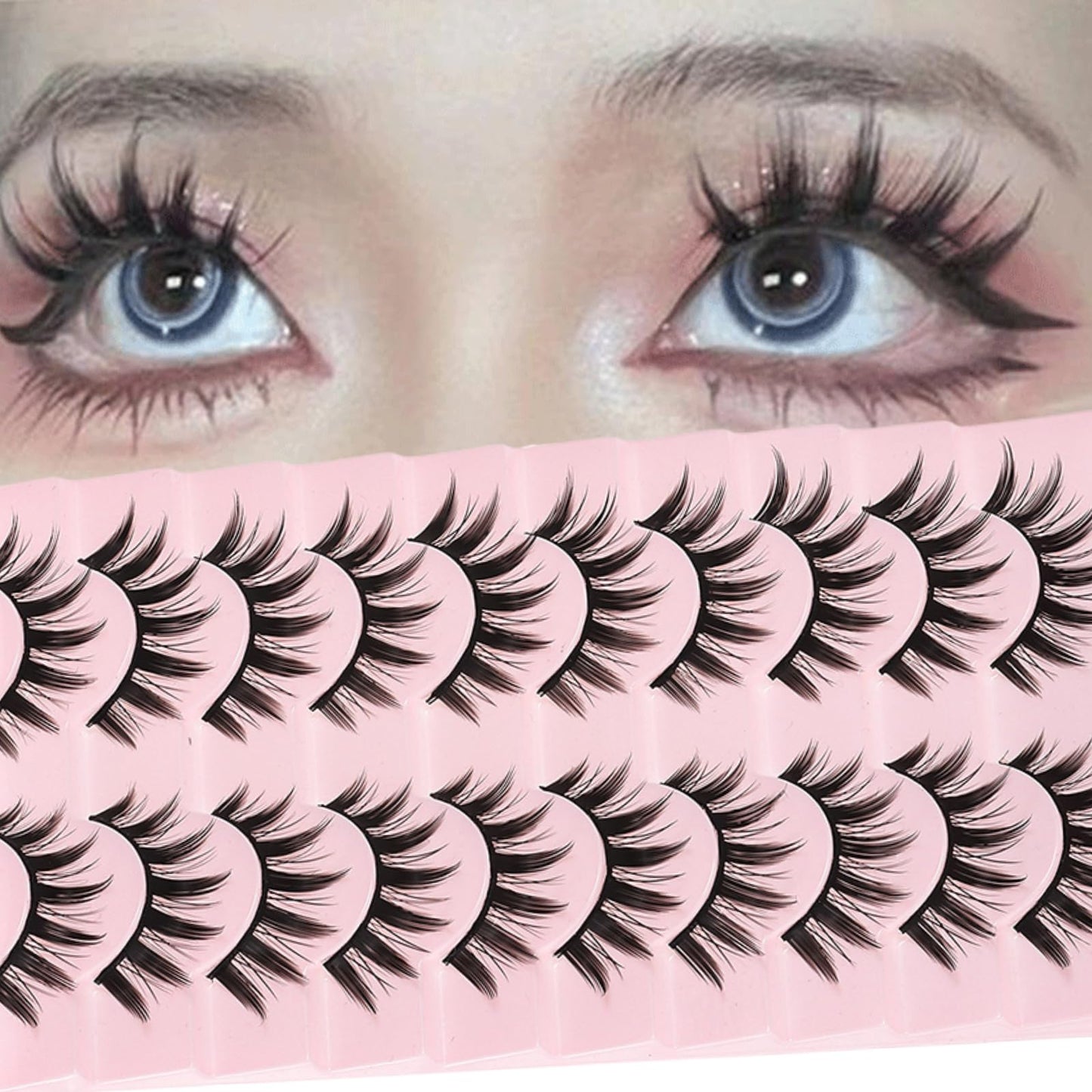 10 Pairs Manga Lashes Spiky Anime Cosplay Lashes 15mm Janpanese False Eyelashes Manhua Anime Doll Eye Lashes Halloween Makeup False Lashes