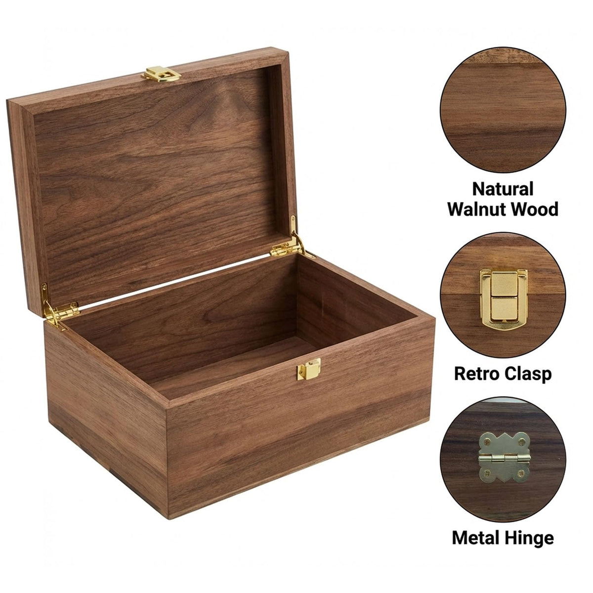 LuckyZoo77 Wooden Keepsake Box with Hinged Lid, Solid Acacia Wood Storage Box with Golden Latch, Large Memory Treasure Box for Photos, Jewelry, Letters & Gifts, 11.8” x 8.66” x 5.31”