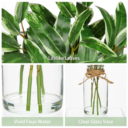 Artificial Eucalyptus Stems in Glass Vase with Faux Water, 13.8" Faux Plants Indoor Small Desk Plant, Silk Greenery Artificial Plants Indoor for Home Office Farmhouse Wedding Centerpiece Table Décor