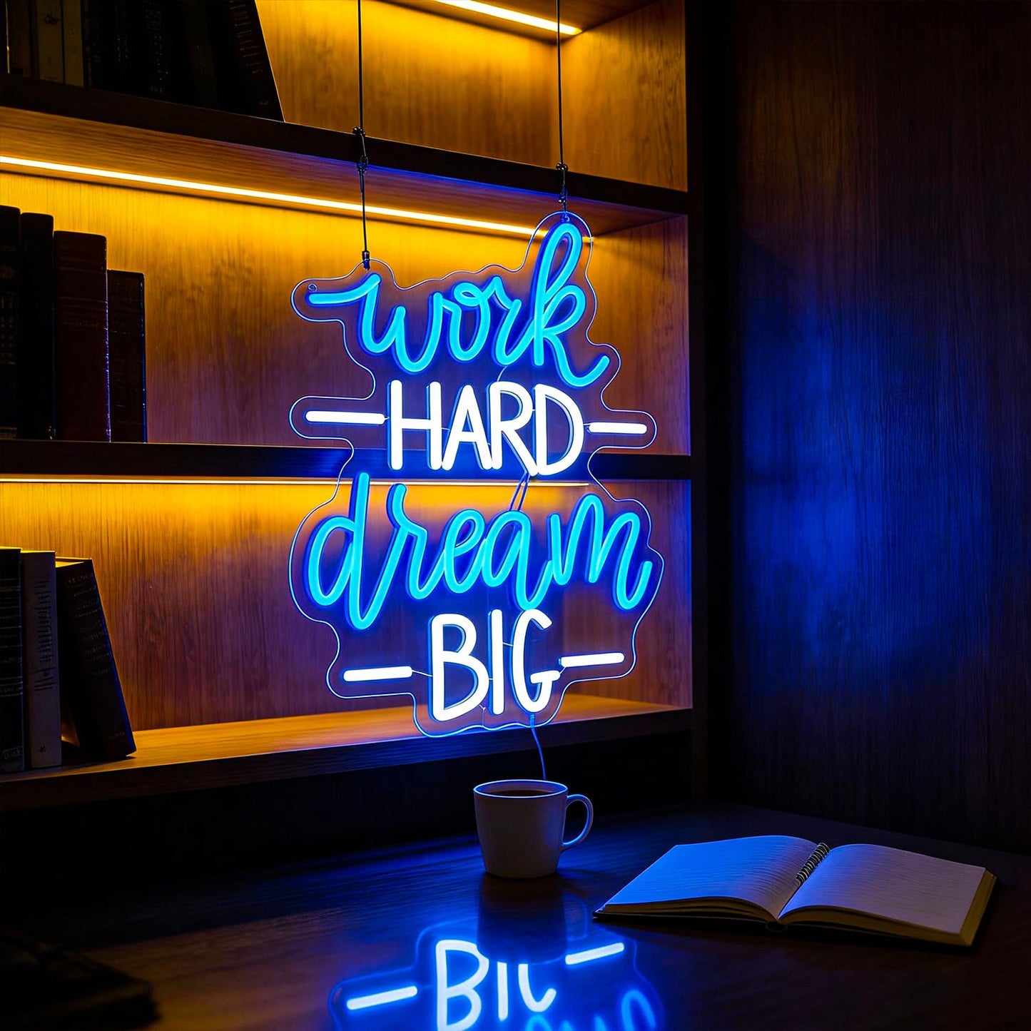 Whfobfe Blue&White Neon Sign Led Neon Lights Signs for Wall Decor USB Powered Led Signs for Room Decoration-Work Hard Dream Big